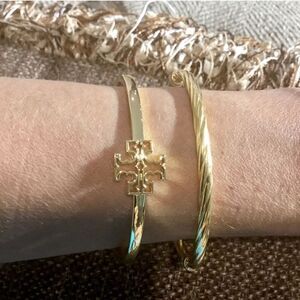 TORY BURCH LOGO DOUBLE T OPEN CUFF BRACELET 18k GOLD PLATED